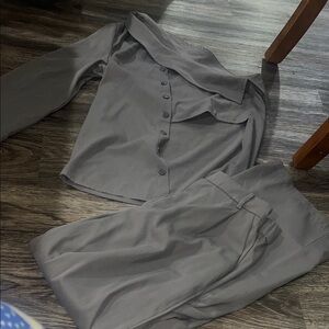 SHEIN Gray Off-Shoulder Pantsuit